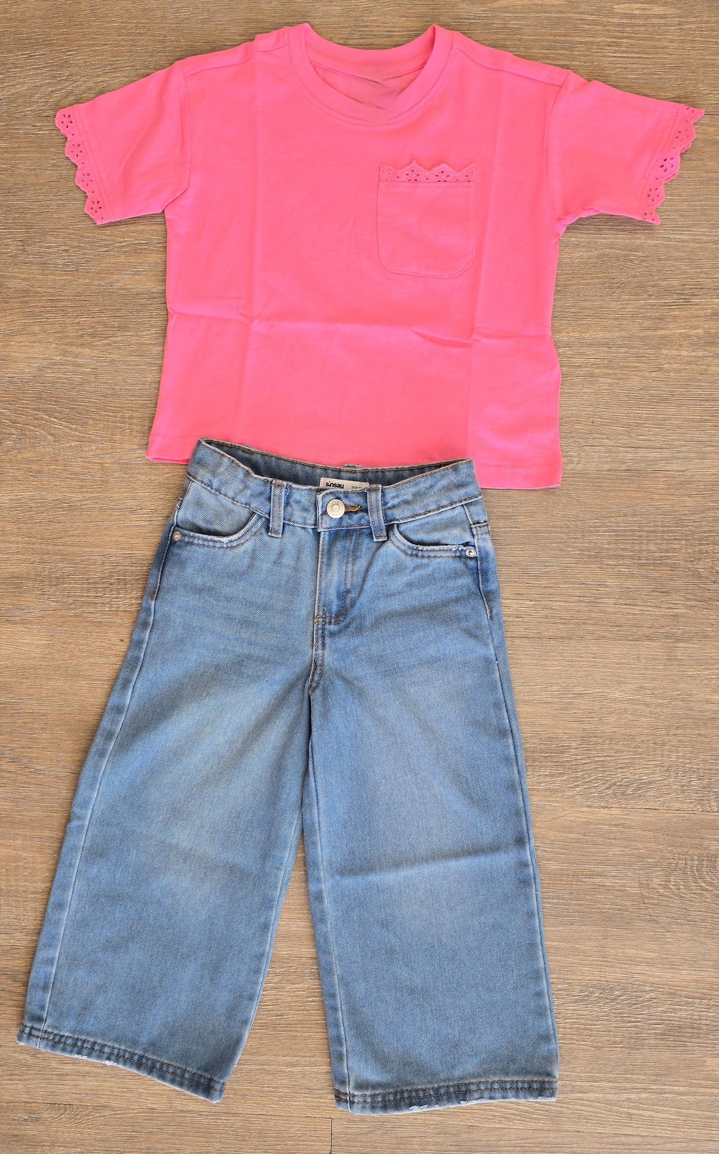 Ensemble fille jean large et tee-shirt rose 100% coton ref 374 ALL FOR KIDS
