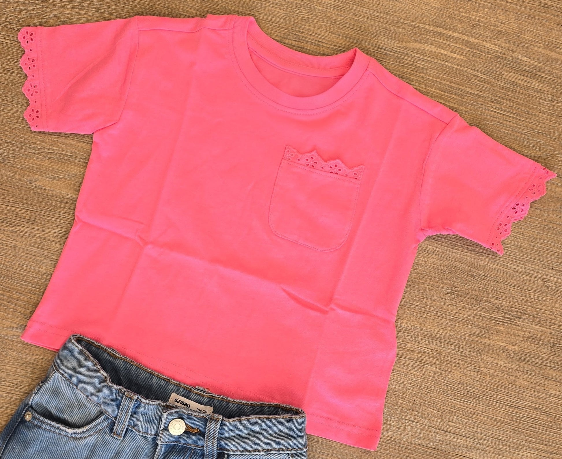 Ensemble fille jean large et tee-shirt rose 100% coton ref 374 ALL FOR KIDS