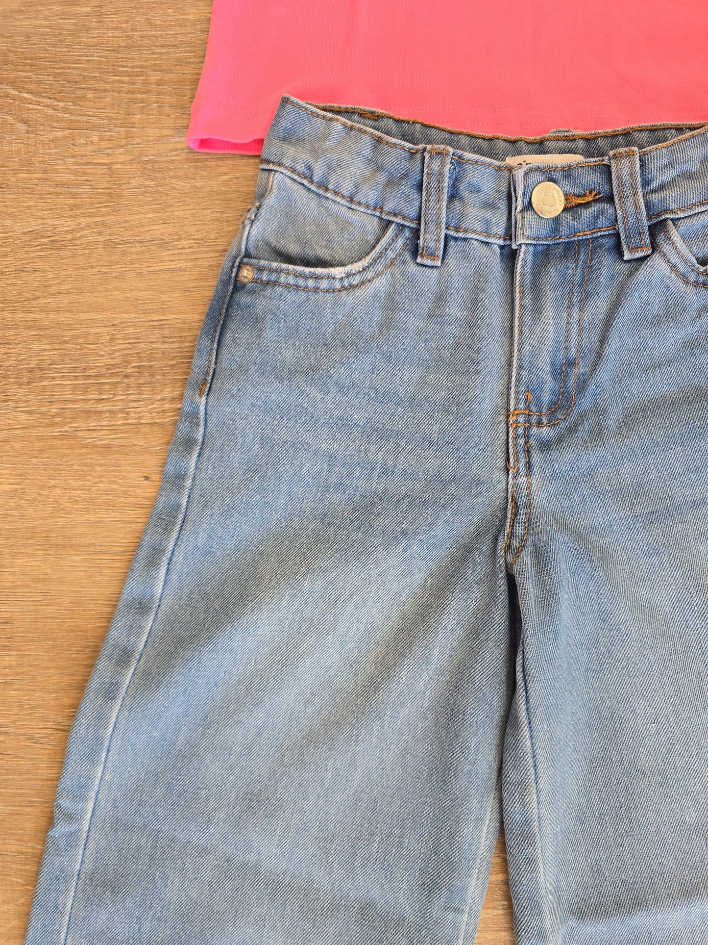 Ensemble fille jean large et tee-shirt rose 100% coton ref 374 ALL FOR KIDS