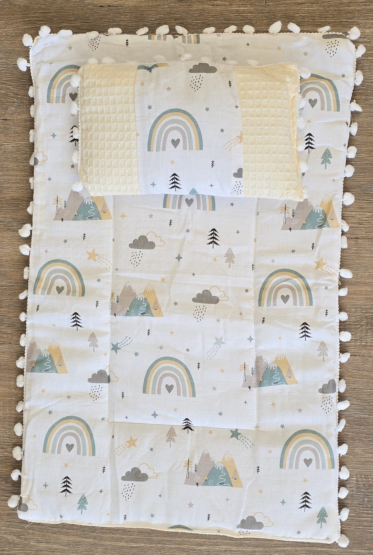 Matelas à langer nomade bébé en coton – Tapis de change portable avec coussin motif arc-en-ciel ref 37 ALL FOR KIDS