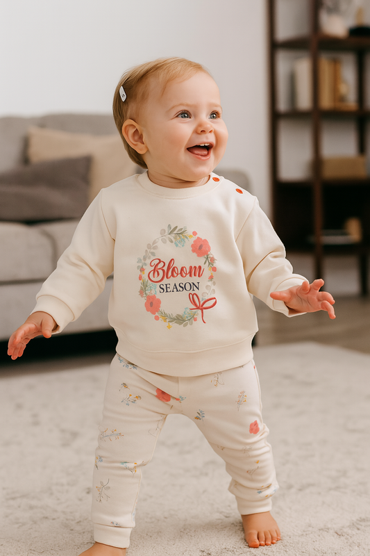 Ensemble bébé fille dernière taille 12 mois Bloom Sweat fleuri et pantalon coton ref  1476 ALL FOR KIDS
