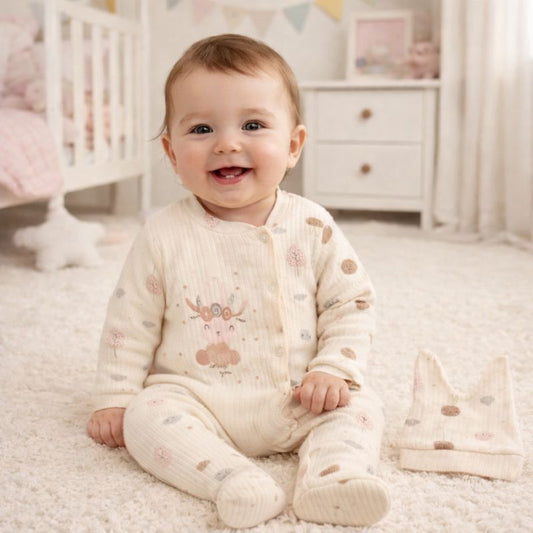 Pyjama bébé écru avec bonnet taille de 3 à 6 mois 100% coton ref 4546 ALL FOR KIDS