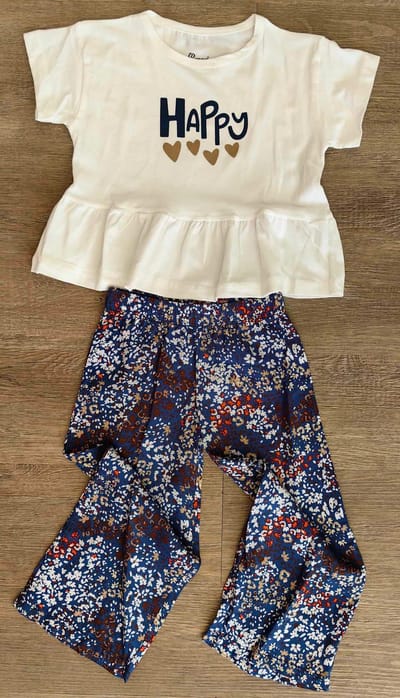 Ensemble fille été "Happy" tee-shirt volanté & pantalon fleuri ref 1363 ALL FOR KIDS