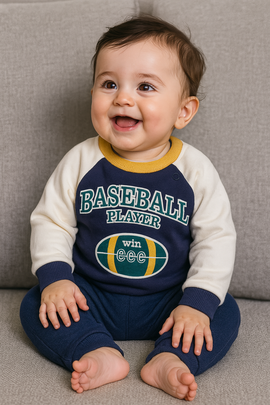 Pull bébé Baseball Player bleu 100% coton dernière taille 9 mois ref 3939 ALL FOR KIDS