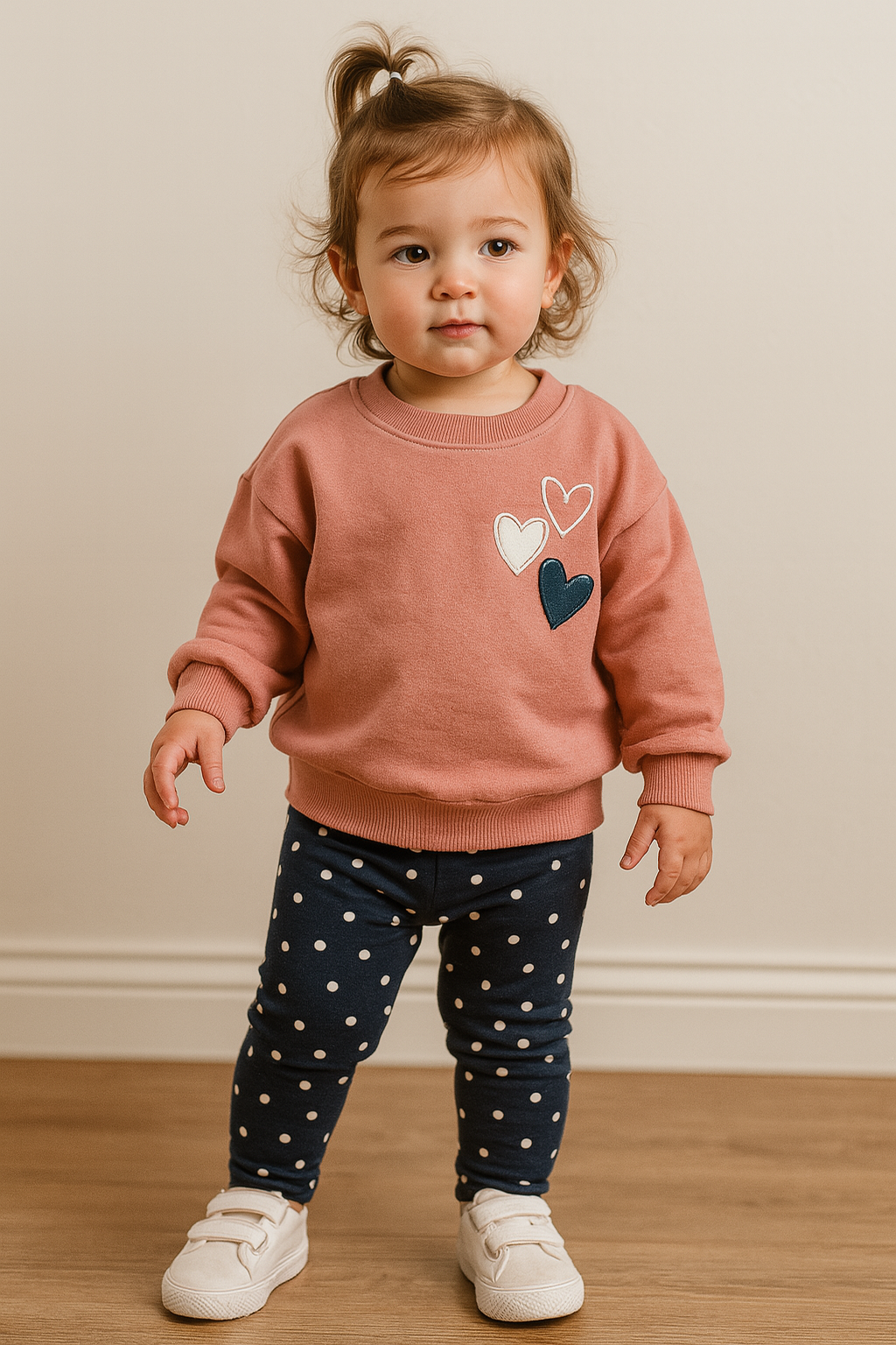 Ensemble fille cœur : pull vieux rose + legging à pois - 2 à 5 ans ref 9868 ALL FOR KIDS