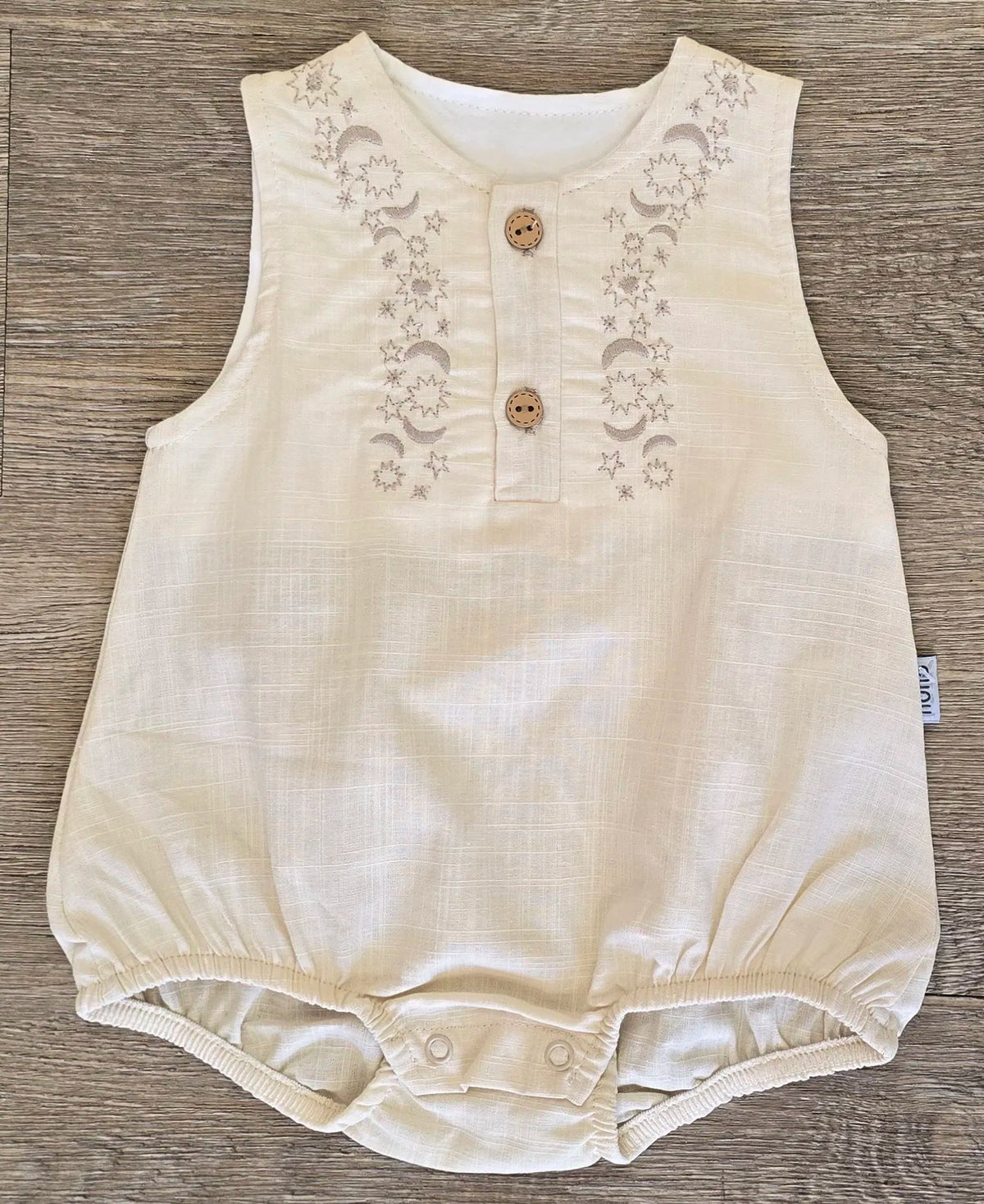 Barboteuse bébé fille 100 % coton avec boutons effet bois