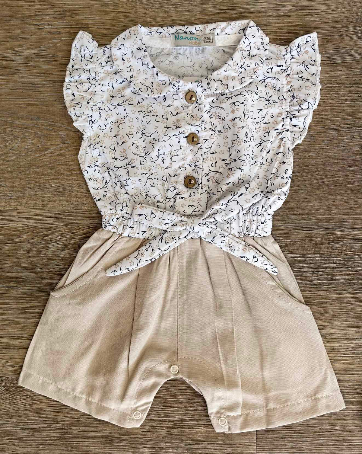 Barboteuse fleurie bébé fille coloris beige