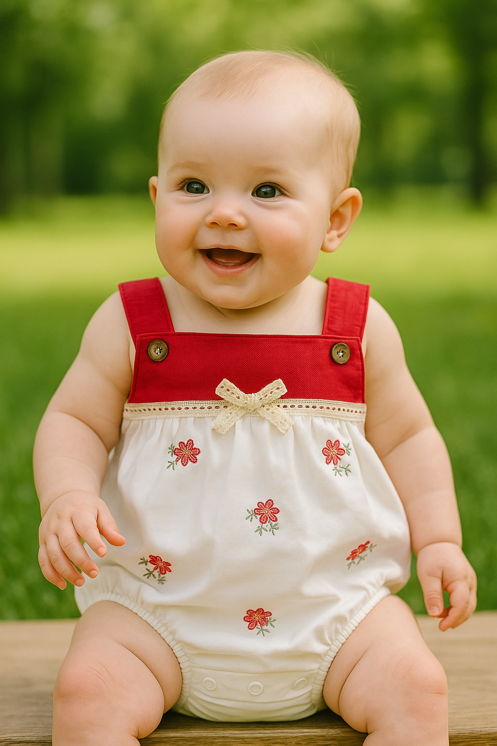 Barboteuse bébé fille rouge à fleurs brodées 100 % coton 6 à 9 mois