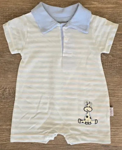 Barboteuse rayée bleu clair bébé garçon col polo boutonné