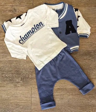 Ensemble 3 pièces bébé garçon teddy bleu coton dernière taille 9 mois ref 4054 ALL FOR KIDS