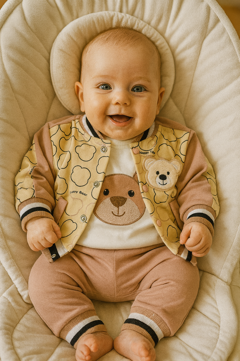Ensemble garçon "Happy Bear" 3 pièces coton taille de 0-6 mois ref 0508 ALL FOR KIDS