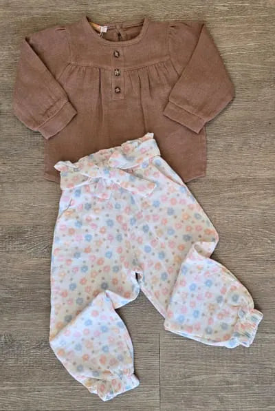 Ensemble fille gaze de coton blouse et pantalon fluide ref 2613 ALL FOR KIDS