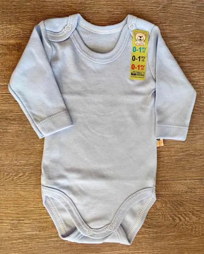 Body bébé bleu manches longues en 100 % coton