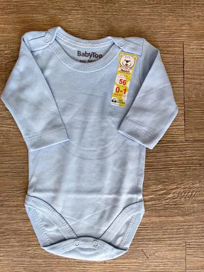 Body bébé bleu manches longues 100 % coton