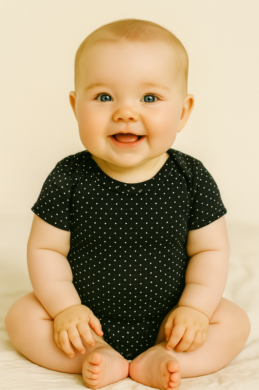 Body bébé noir à pois fleuri en 100 % coton