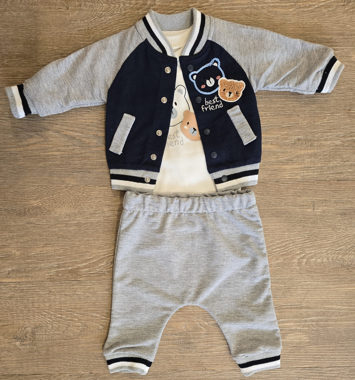 Body écru et pantalon gris ensemble Best Friends bébé garçon 100 % coton All for Kids