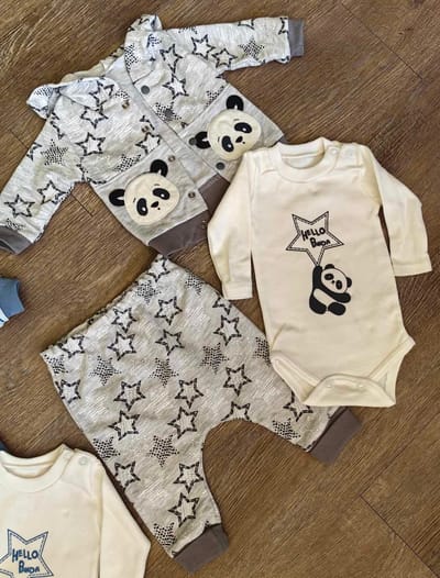 Body et pantalon ensemble panda bébé garçon 100 % coton All for Kids