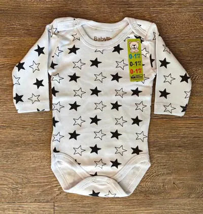 Body bébé coton étoiles à manches longues taille de 0 à 9 mois ref 7081 ALL FOR KIDS