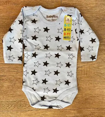 Body bébé coton étoiles à manches longues taille de 0 à 9 mois ref 7081 ALL FOR KIDS