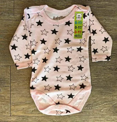 Body bébé coton étoiles à manches longues taille de 0 à 9 mois ref 7081 ALL FOR KIDS
