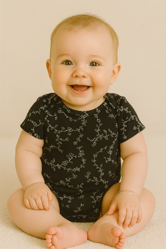 Body noir fleuri bébé 100% coton fleuri taille de 0 à 6 mois ref 127 ALL FOR KIDS