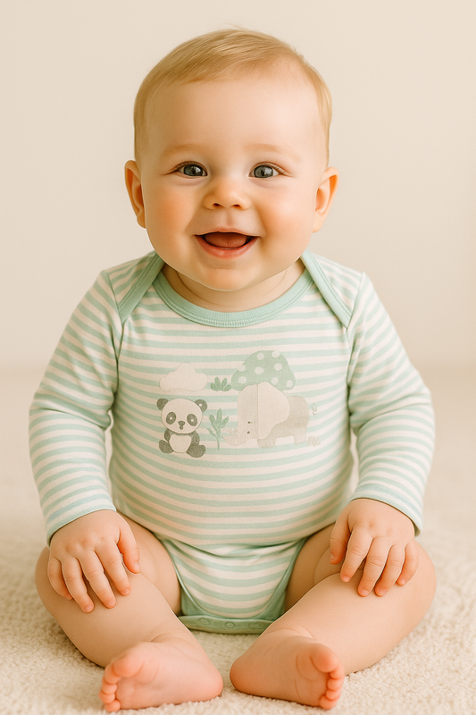 Body rayé manches longues bébé 100% coton fleuri taille de 0 à 6 mois ref 129 ALL FOR KIDS