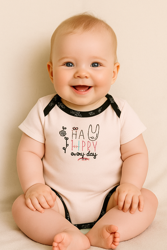Body rose bébé 100 % coton lapin taille de 0 à 6 mois ref 123 ALL FOR KIDS