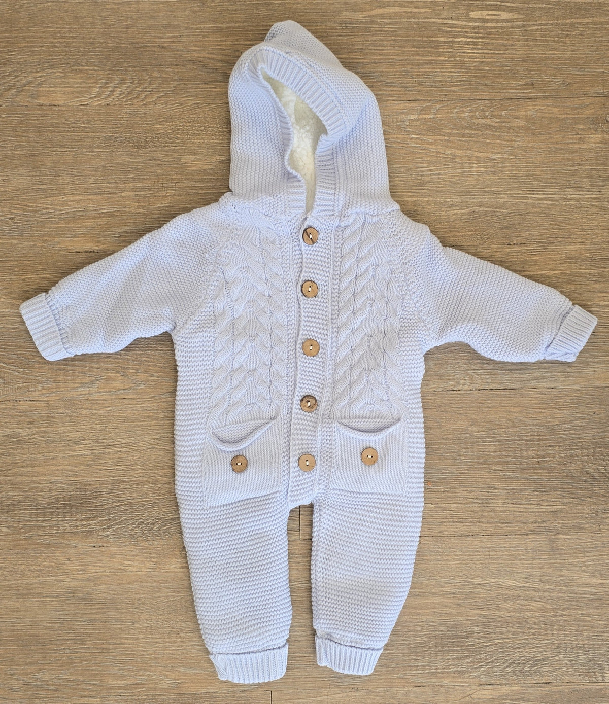 Combinaison bébé bleue 100 % laine 6 à 12 mois