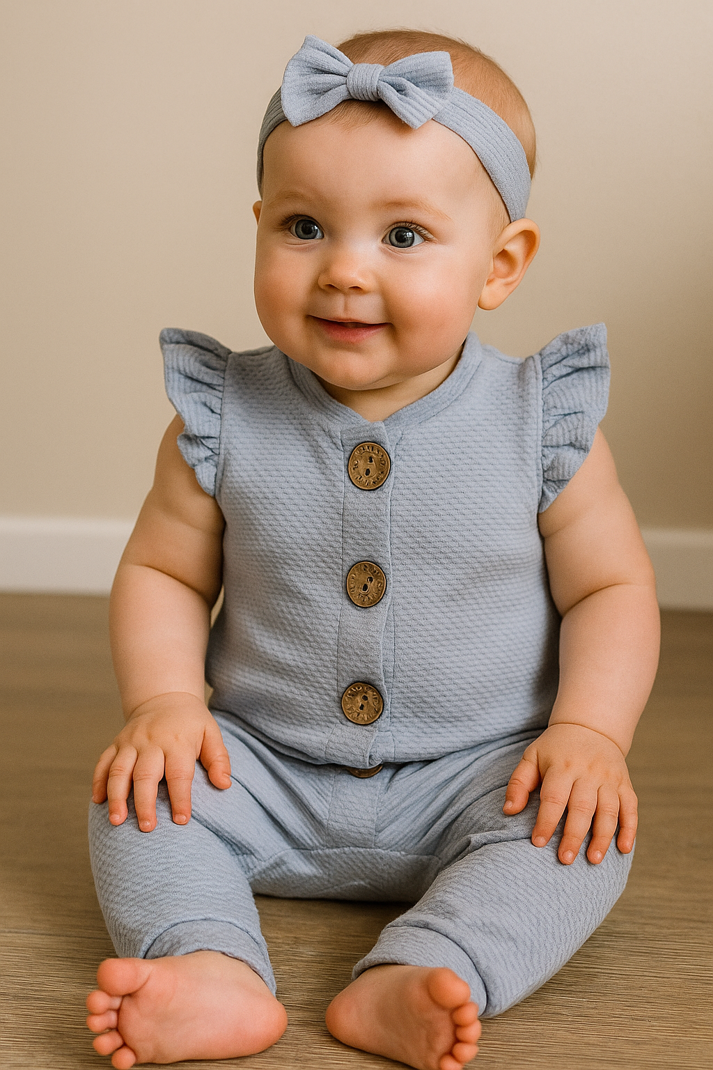 Combinaison bébé fille bleu ciel avec bandeau 12 à 18 mois