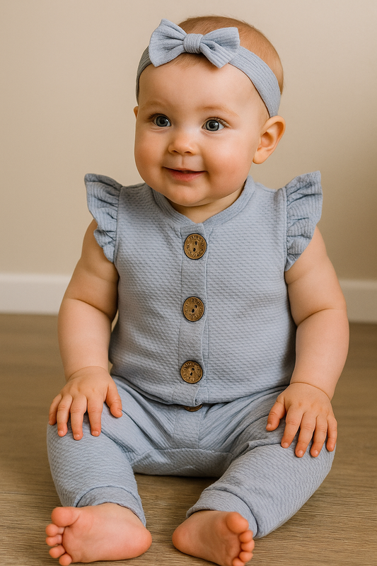 Combinaison bébé fille bleu ciel avec bandeau 12 à 18 mois