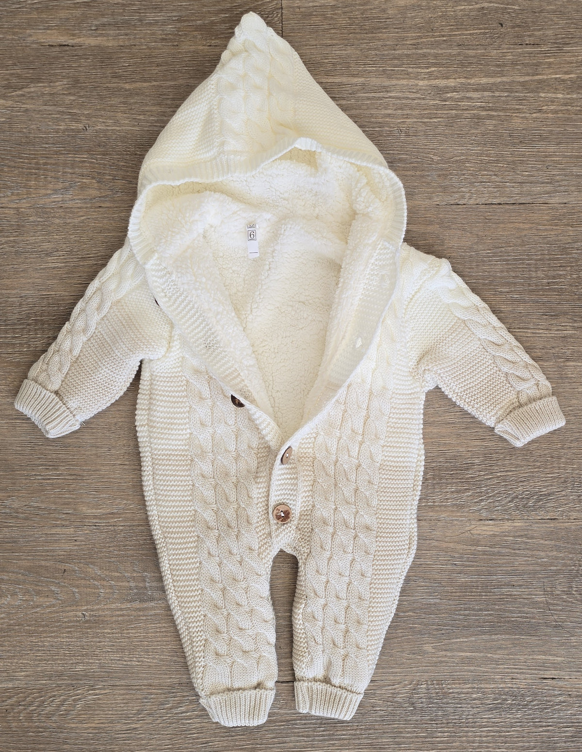 Combinaison bébé en laine marron écru avec capuche doublée All for Kids