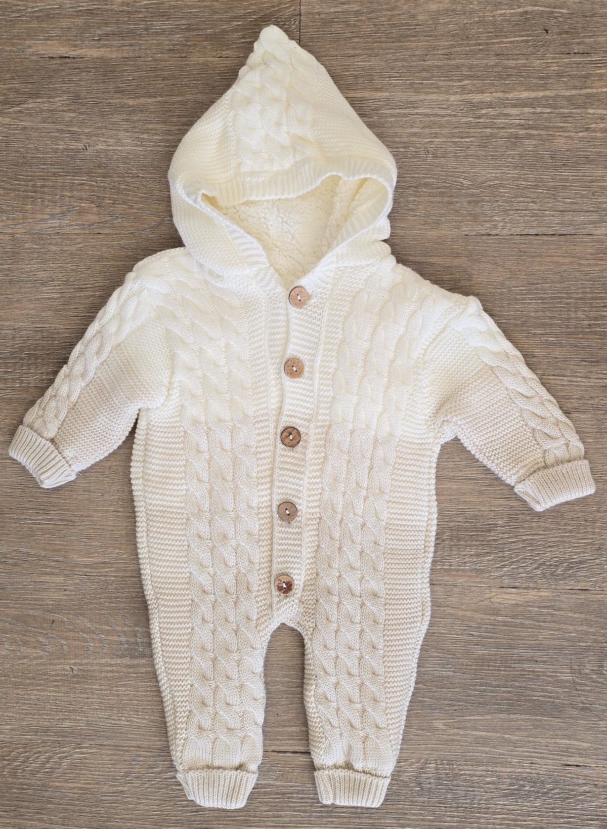 Combinaison bébé marron et écru 100 % laine en maille torsadée All for Kids