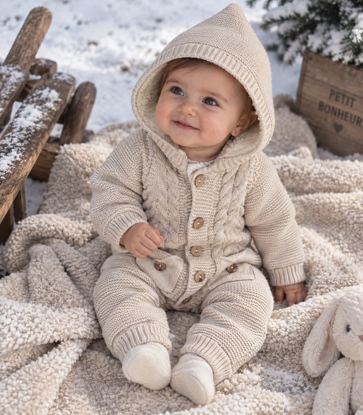 Combinaison bébé unisexe marron 100 % laine portée, 6 à 12 mois