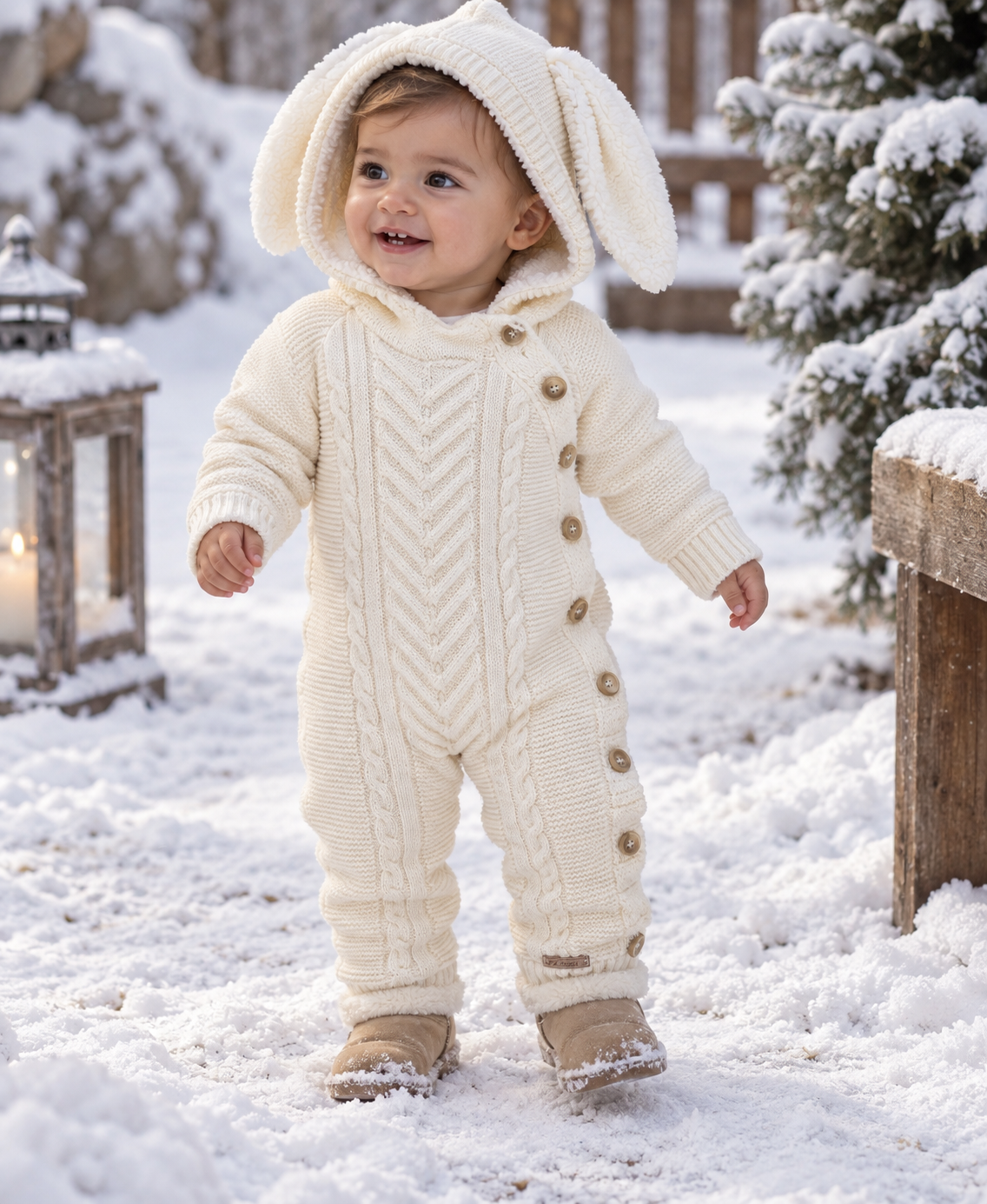 Combinaison bébé lapin beige 100 % laine tailles 6, 9 et 12 mois All for Kids