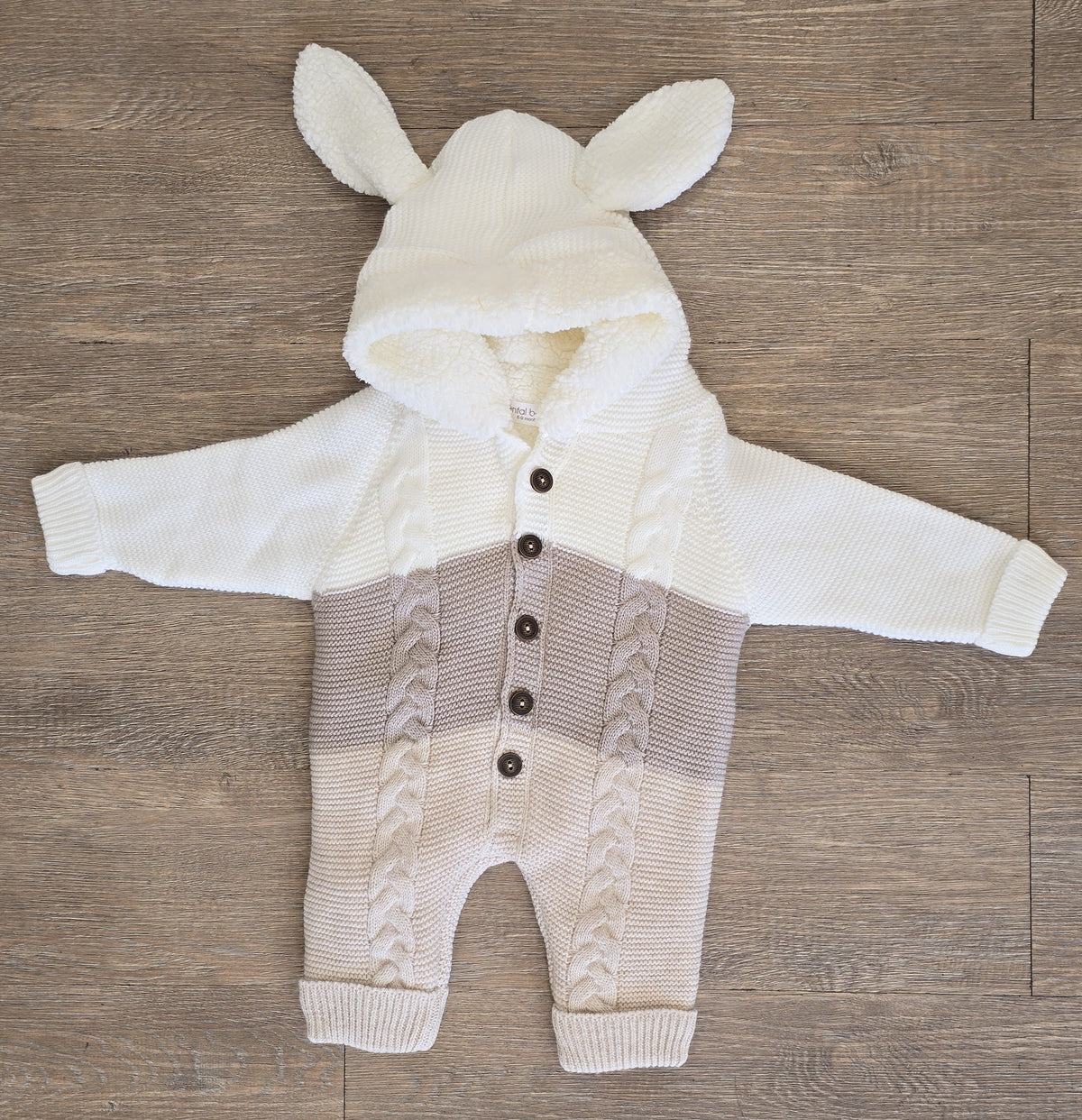 Combinaison bébé unisexe en laine à capuche écru et taupe tailles 6 à 18 mois All for Kids