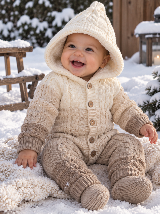Combinaison bébé unisexe marron écru 100 % laine tailles 6 à 12 mois All for Kids
