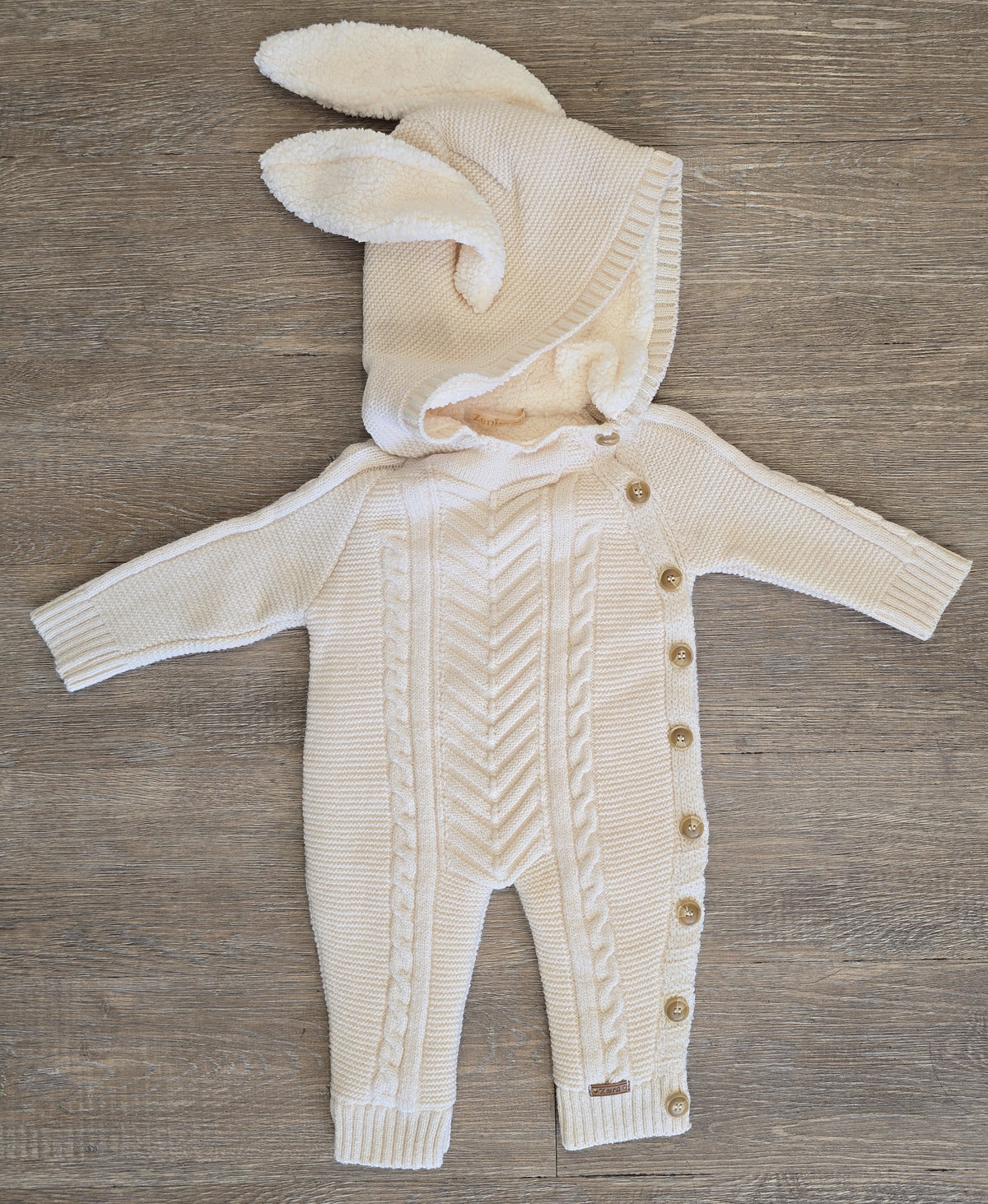 Combinaison lapin bébé beige en laine maille torsadée All for Kids