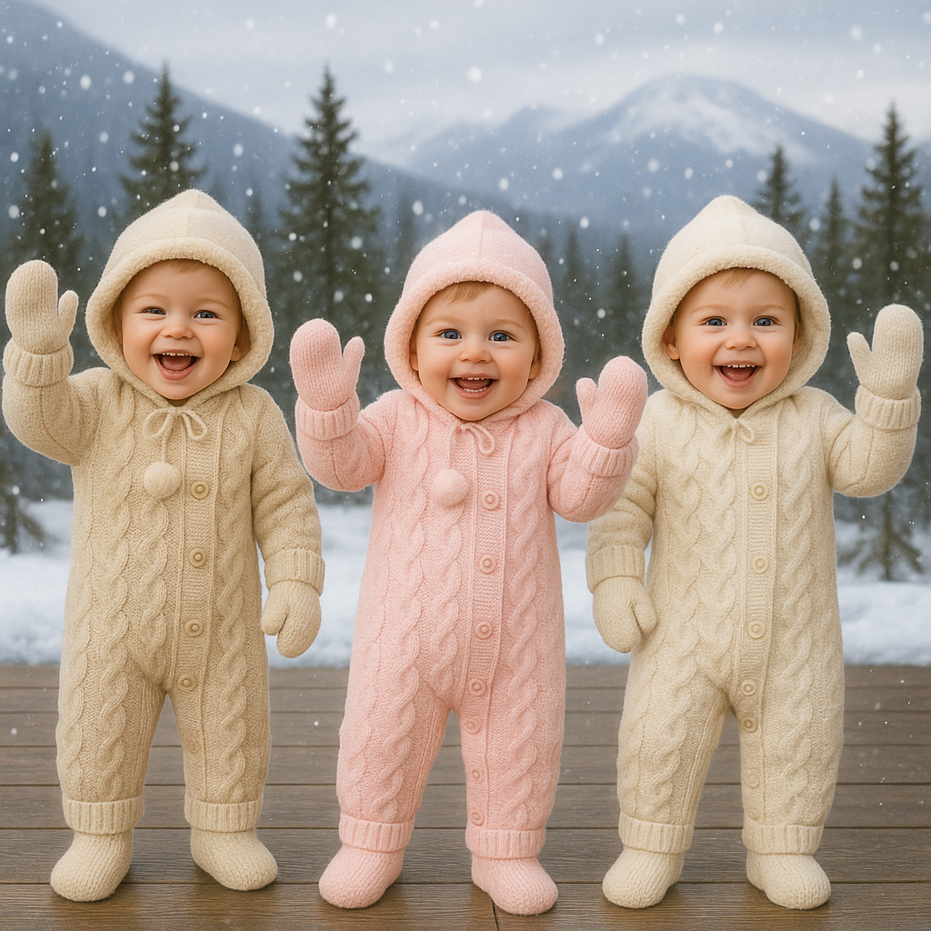 Combinaison Unisexe bébé hiver avec capuche moufles et chaussettes 100% laine et coton  ref 703 ALL FOR KIDS