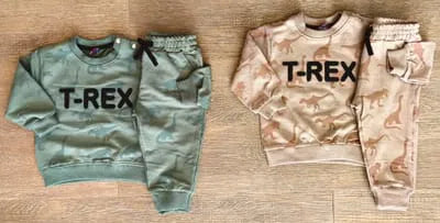Détails ensemble bébé garçon T-Rex 2 pièces 100 % coton All for Kids