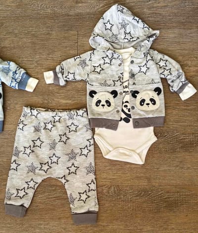 Détails ensemble bébé garçon panda 3 pièces 100 % coton All for Kids