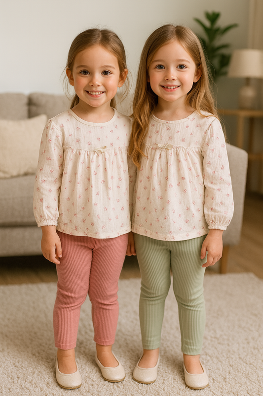 Ensemble fille fleuri en gaze de coton taille de 3 à 6 ans – Confort et style au quotidien 5608 ALL FOR KIDS
