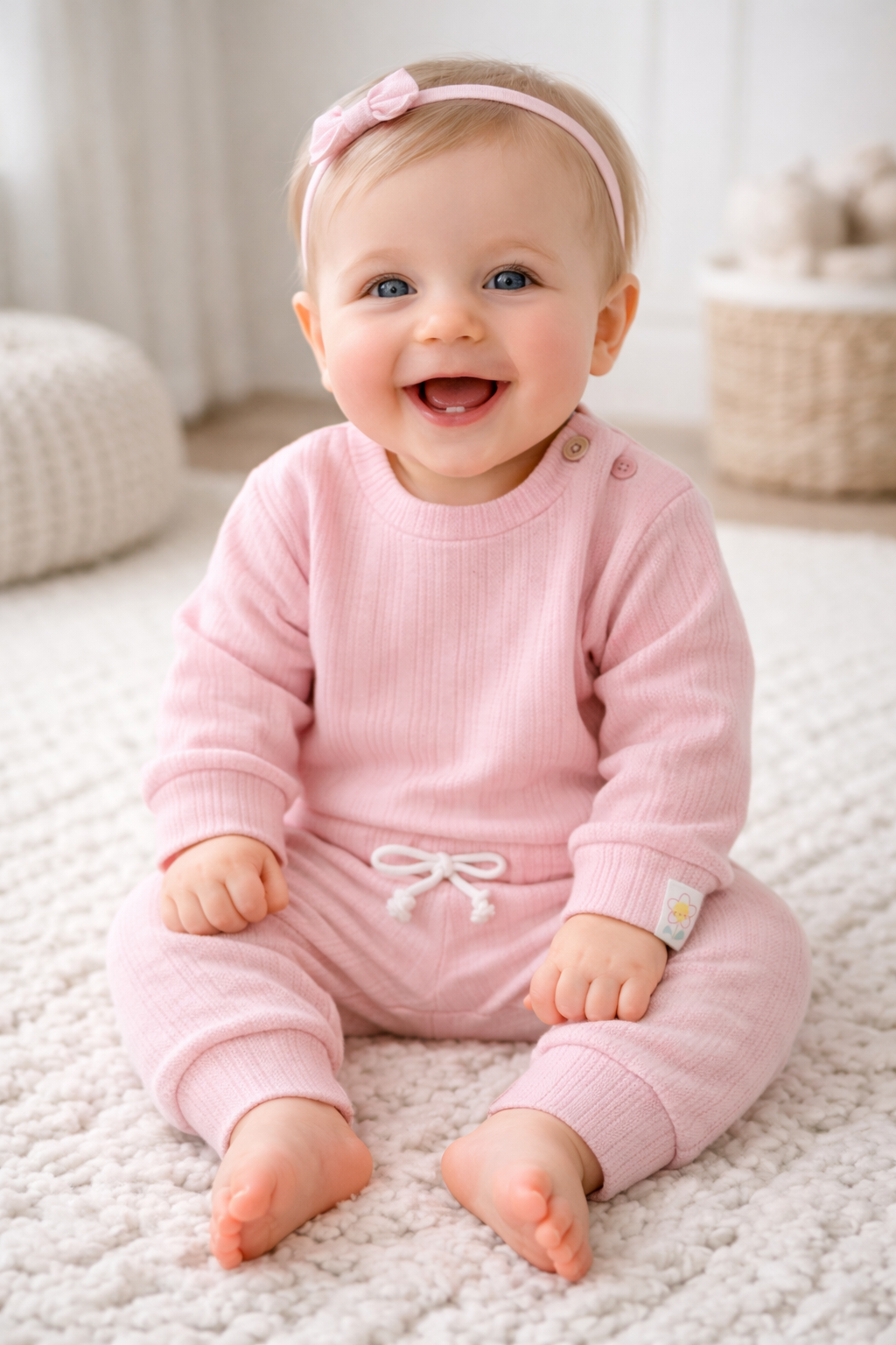 Ensemble 2 pièces bébé fille côtelé en coton - All for Kids