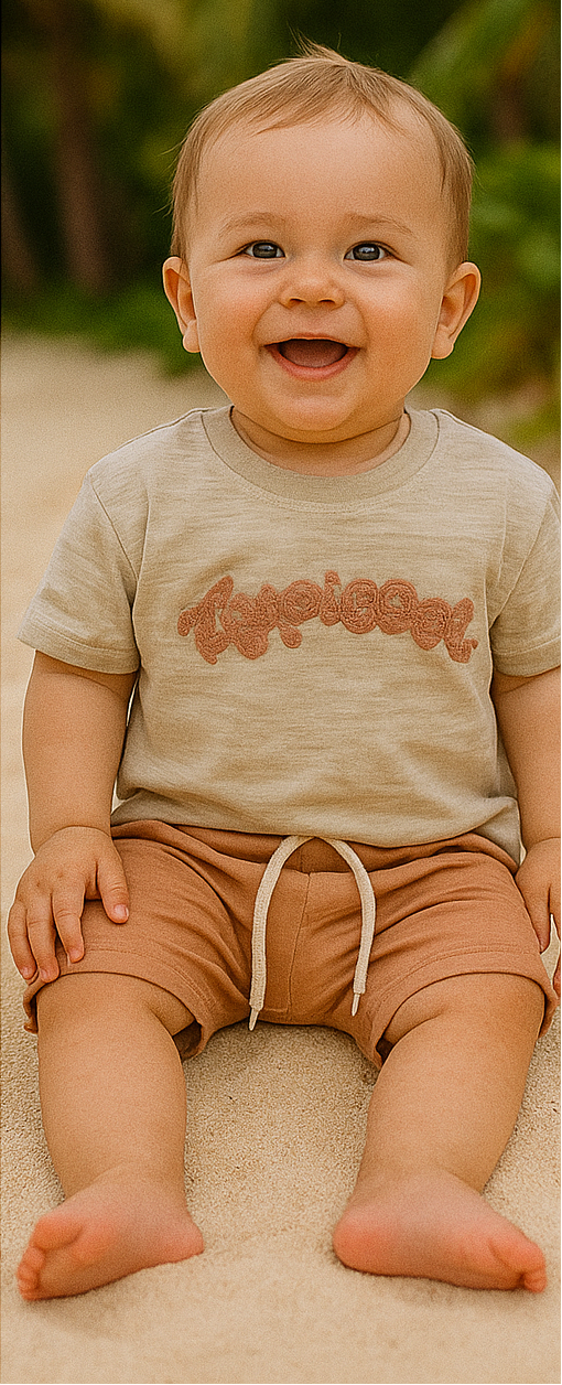 Ensemble bébé beige et caramel 100 % coton