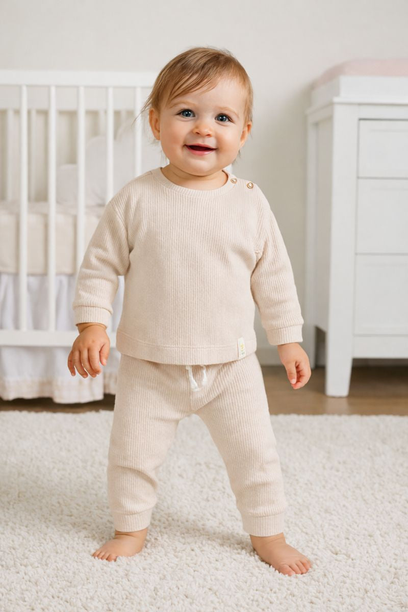 Ensemble bébé fille beige 2 pièces 100 % coton 6-18 mois