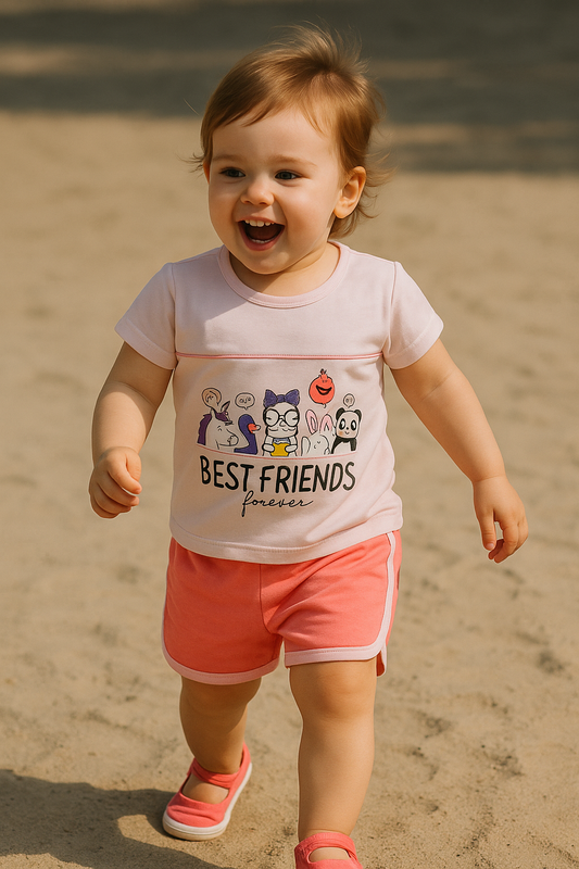 Ensemble bébé fille Best Friends tee-shirt et short 100 % coton 9 à 12 mois