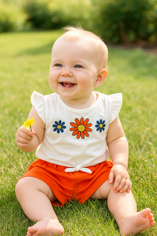 Ensemble bébé fille blanc et corail haut croisé et jupe-short 100 % coton 9 à 12 mois