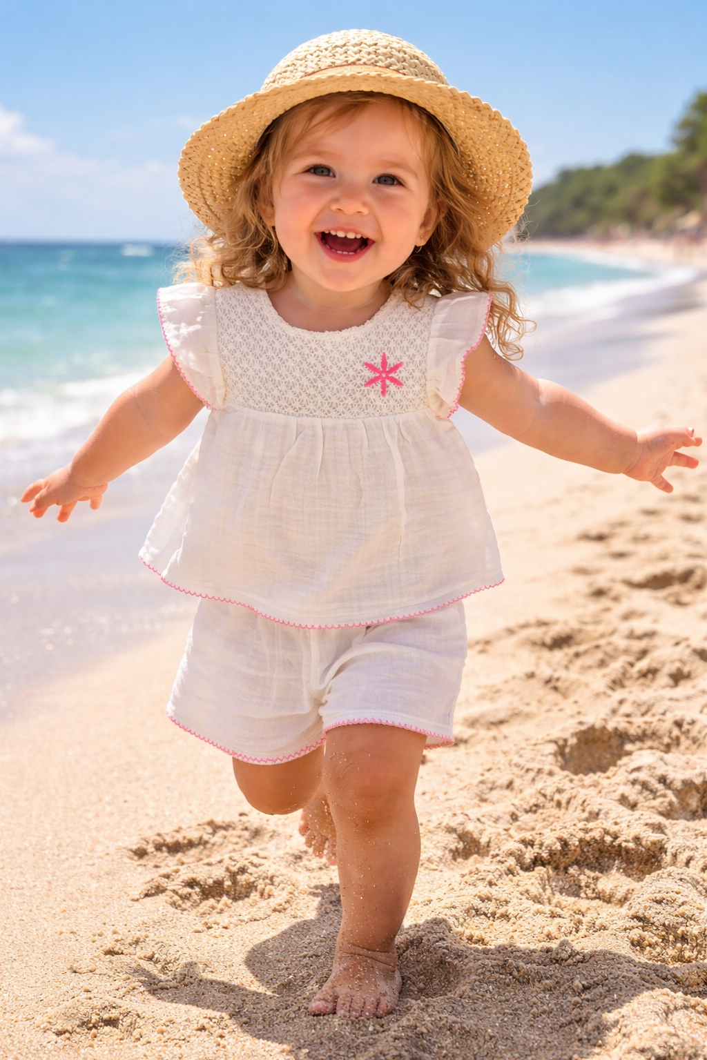 Ensemble bébé fille blanc en gaze de coton 12 mois