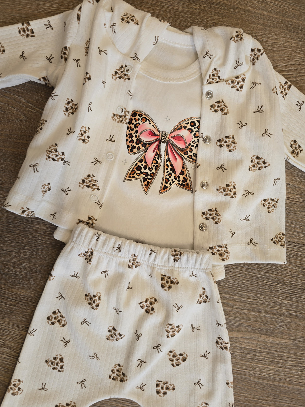 Body manches longues bébé fille avec nœud léopard et ruban rose - All for Kids