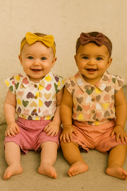 Ensemble bébé fille à cœurs haut et short rose 12 à 18 mois