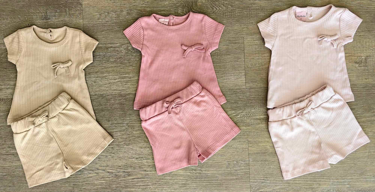 Ensemble côtelé bébé fille vieux rose tee-shirt et short